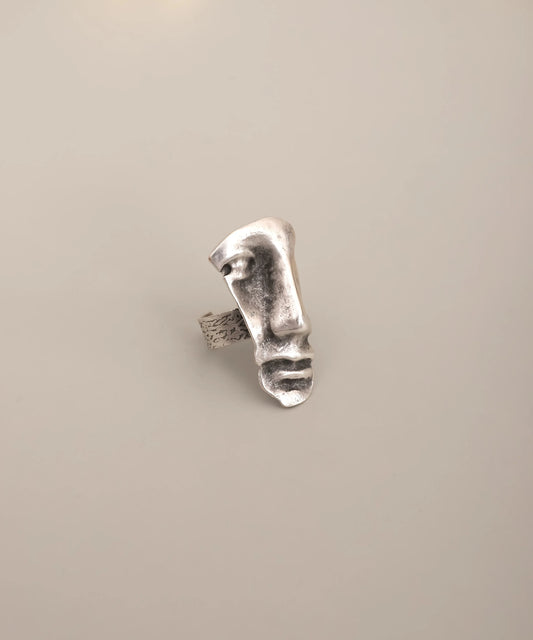 Abstract Face Sculpture Ring Silver