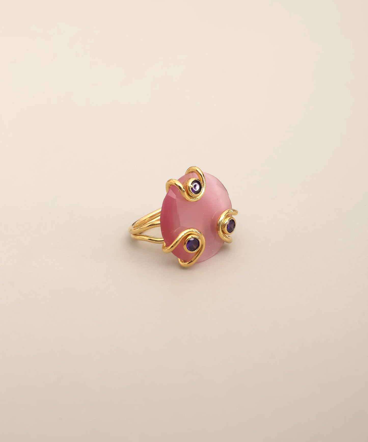 Pink Stone Gold Adjustable Ring