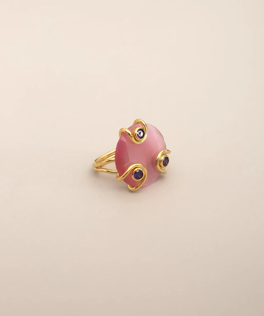 Pink Stone Gold Adjustable Ring