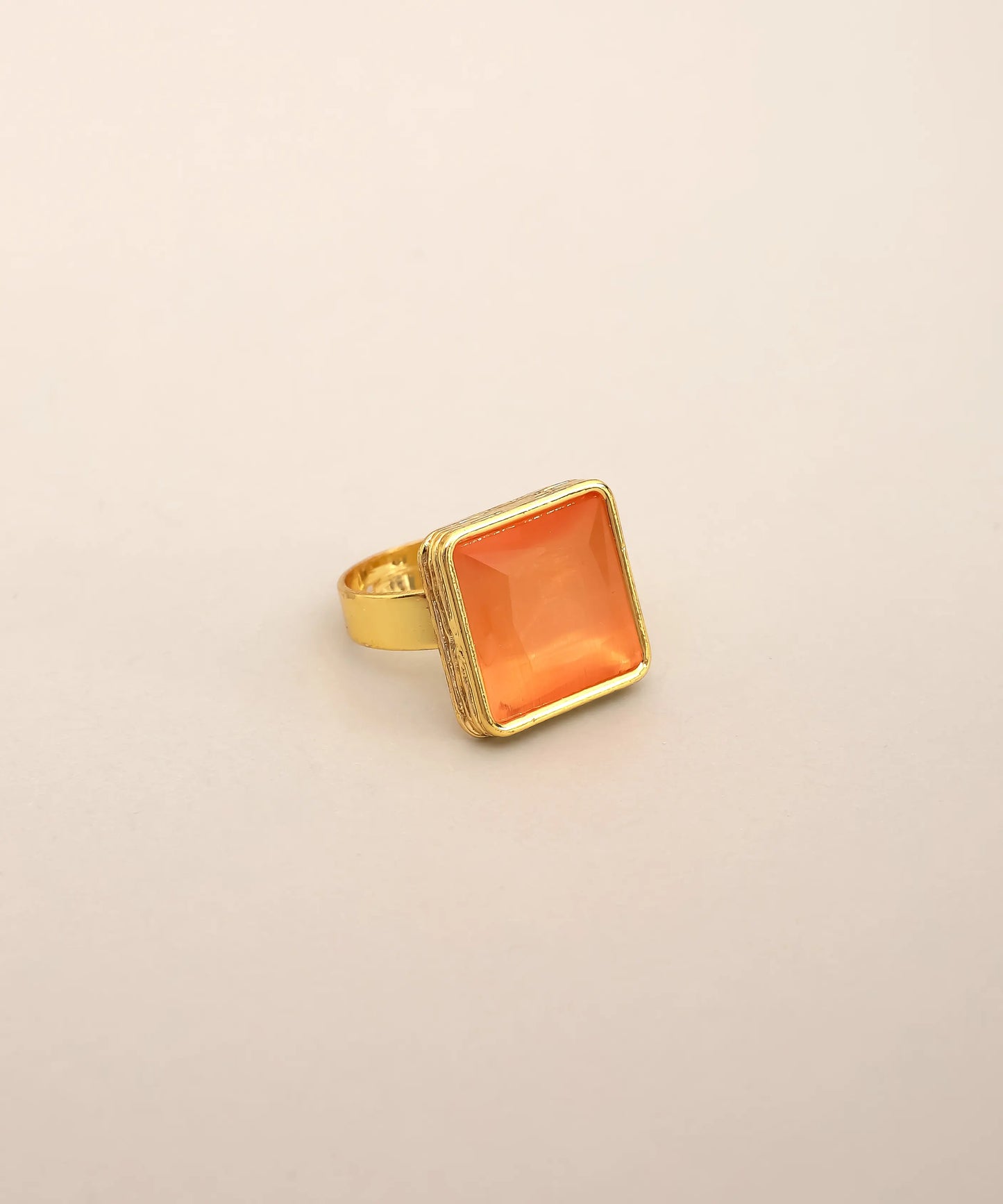 Orange Stone Square Gold Ring