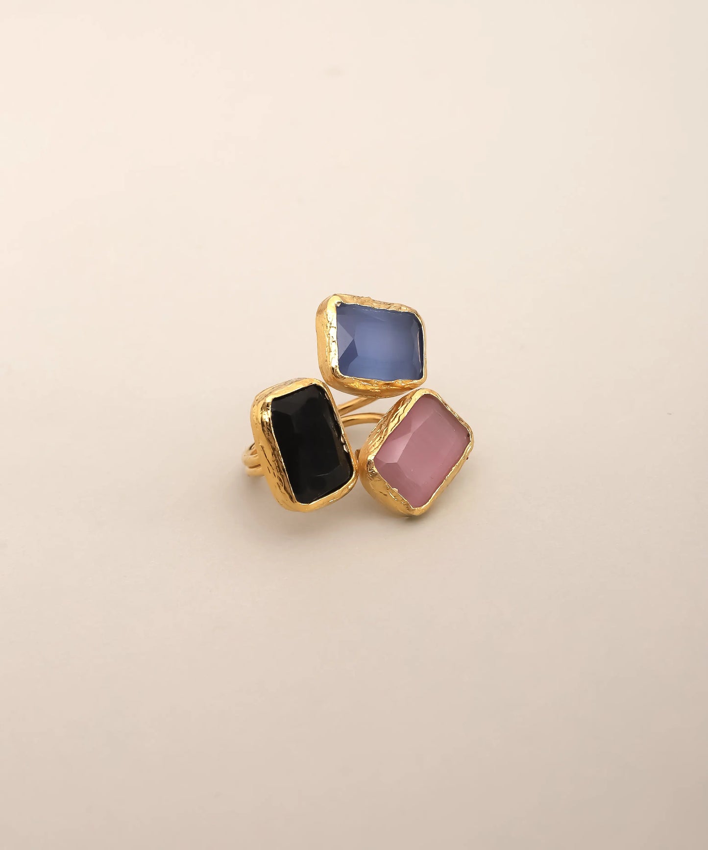 Triple Stone Colorful Adjustable Ring