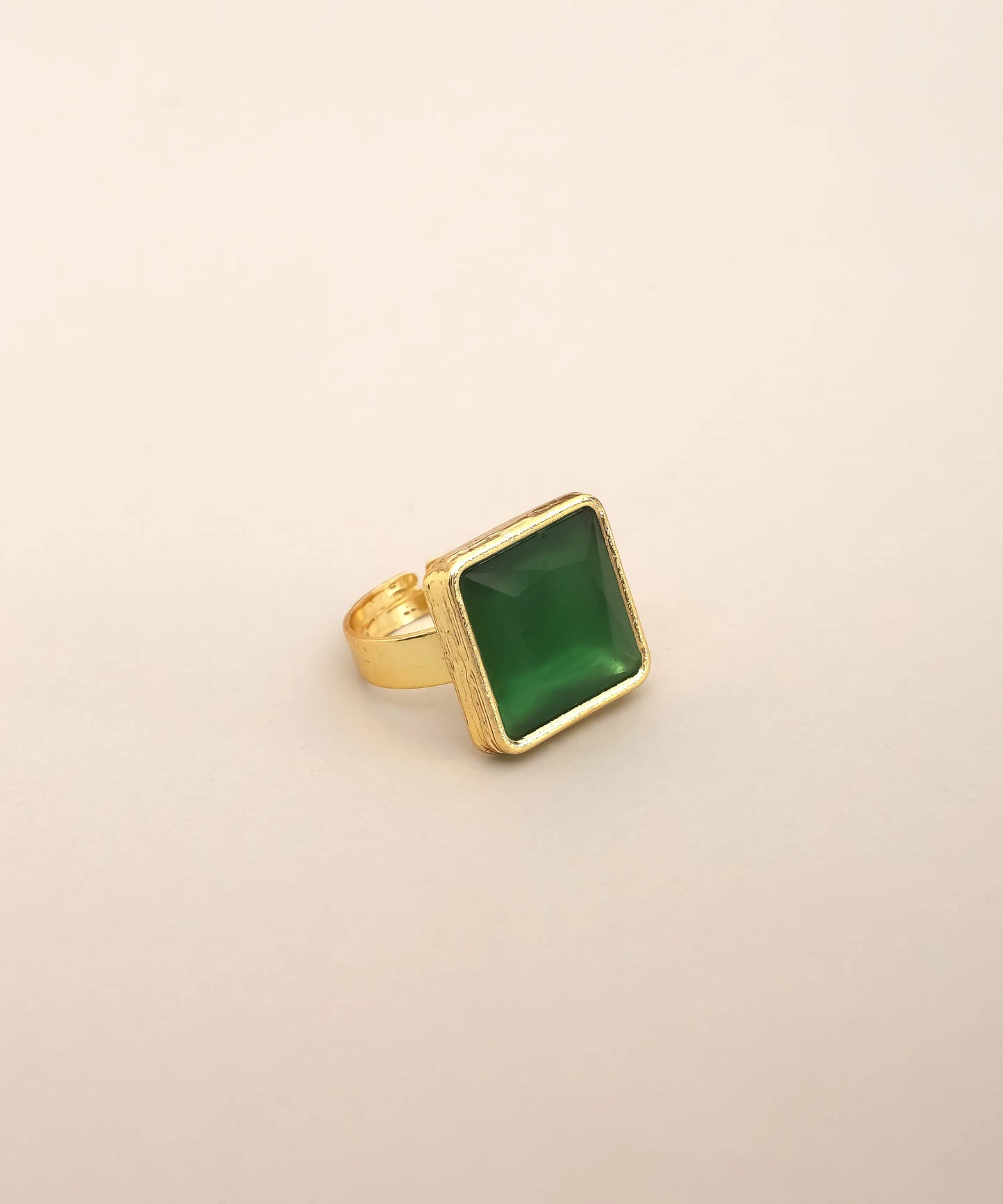 Square Green Stone Gold Ring