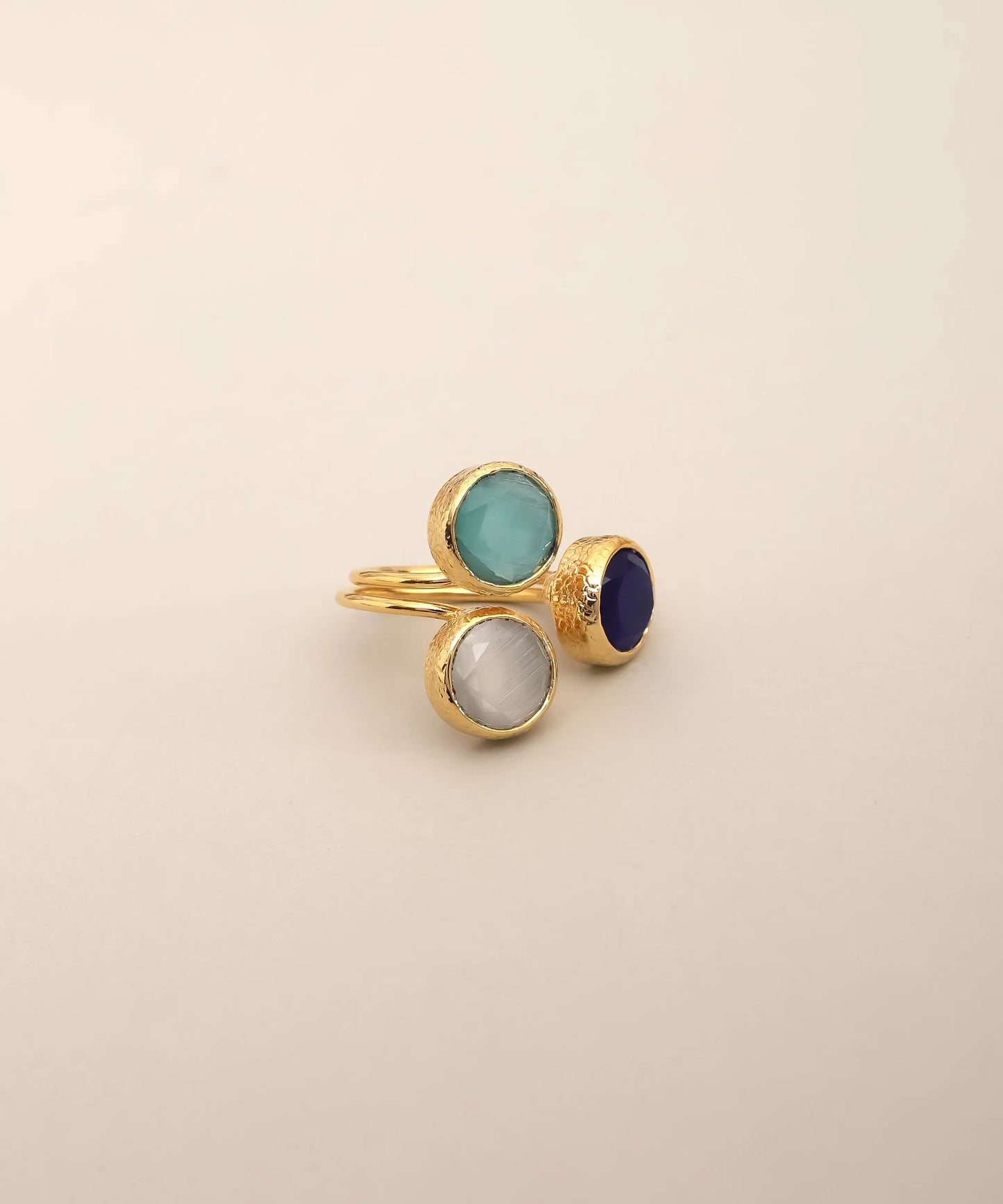 Triple Round Stone Gold Ring