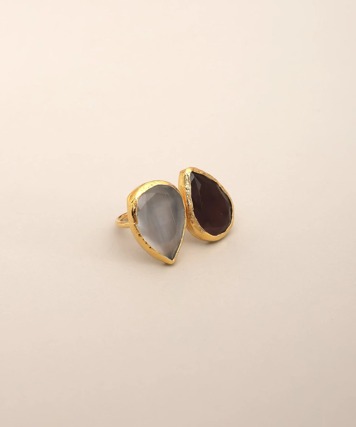 Dual Teardrop Stone Gold Ring