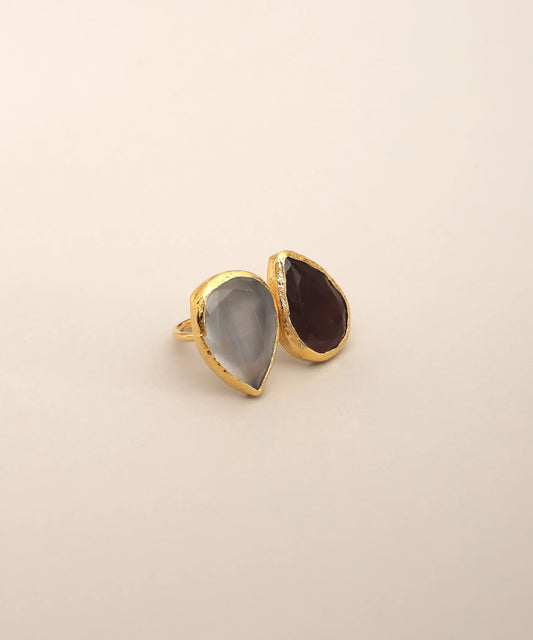 Dual Teardrop Stone Gold Ring