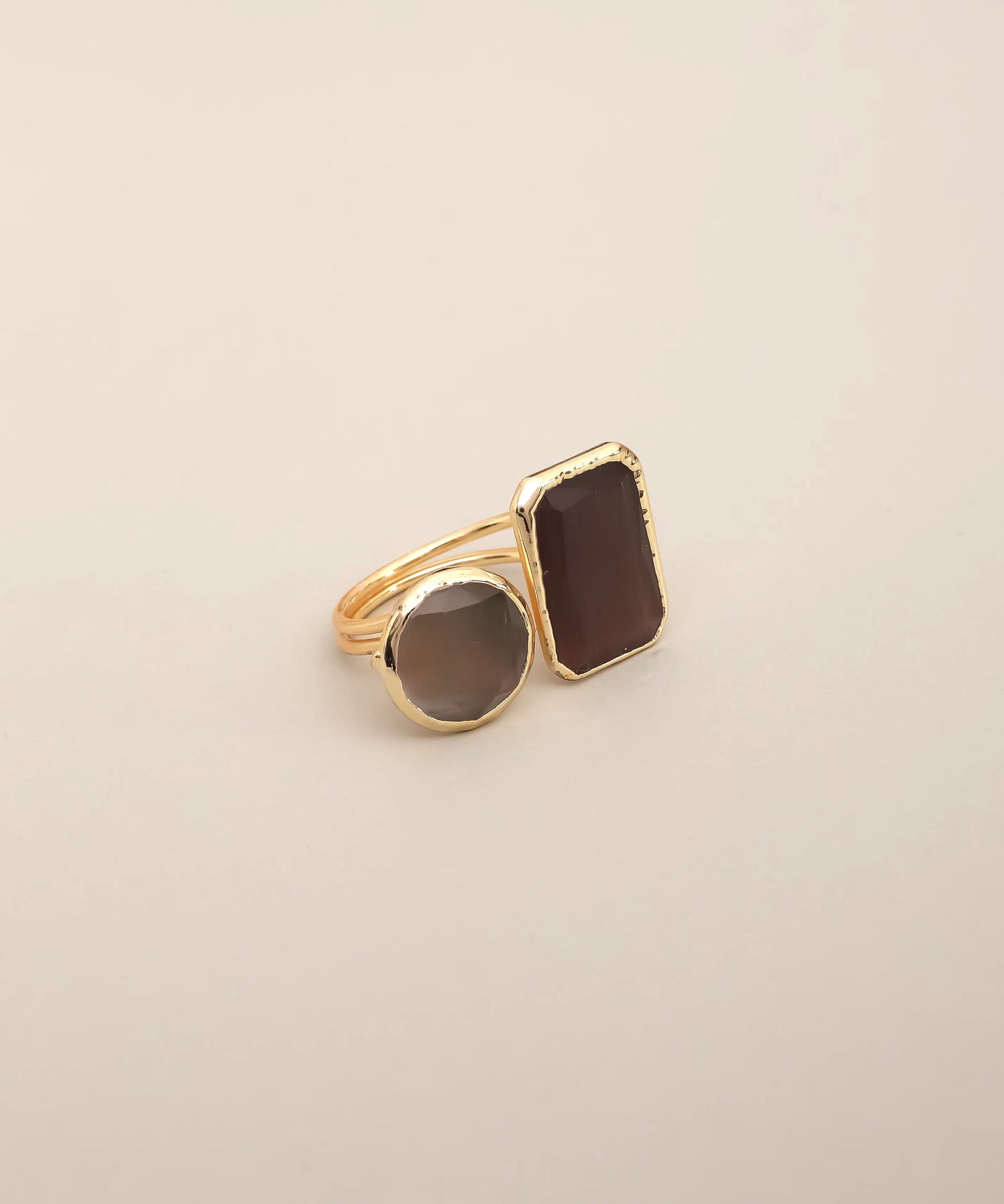 Dual Stone Brown Geometric Ring