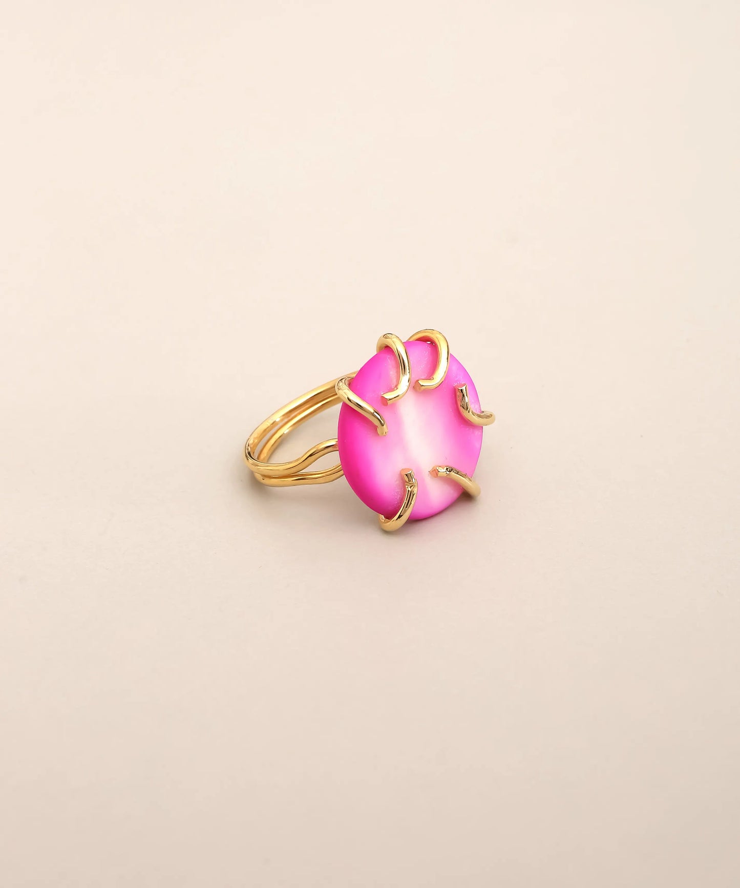 Pink Oval Stone Claw Statement Ring