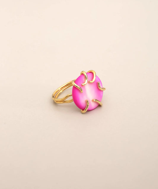 Pink Oval Stone Claw Statement Ring