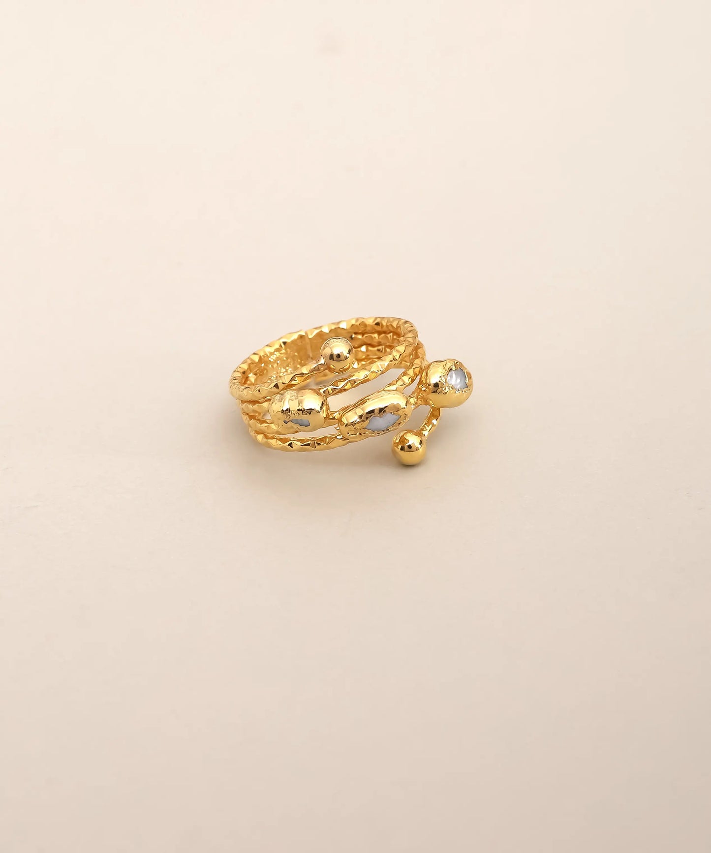 Multi Band Beaded Gold Statement Ring