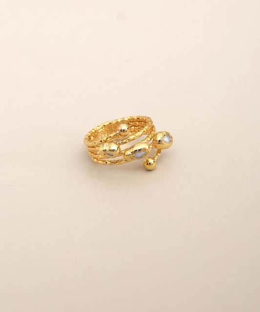 Multi Band Beaded Gold Statement Ring