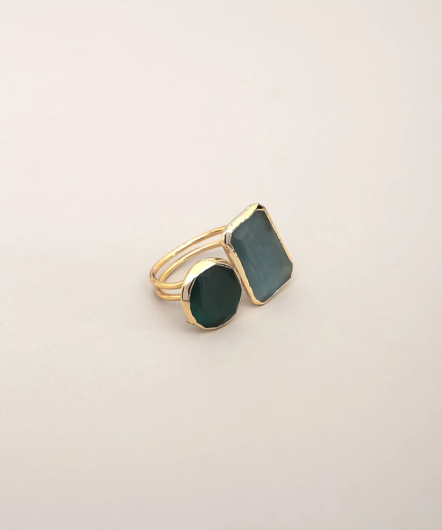 Dual Green Stone Geometric Statement Ring