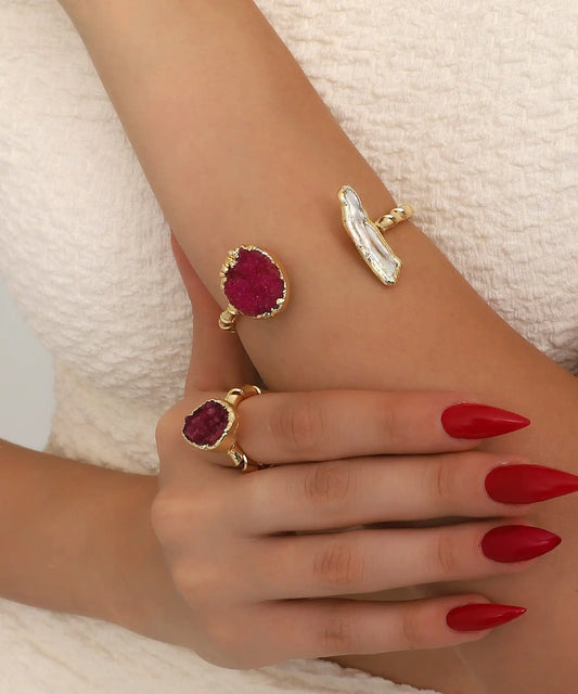 Gold Natural Stone Bracelet & Ring Set