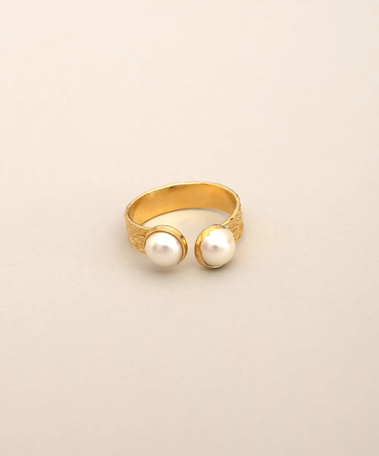 Dual Pearl Open Cuff Ring