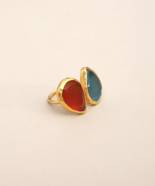 Dual Teardrop Red Blue Contrast Ring