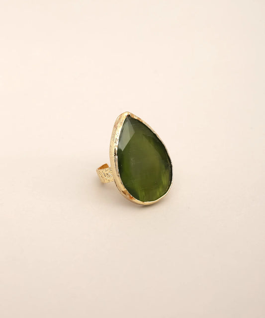 Large Teardrop Green Statement Ring