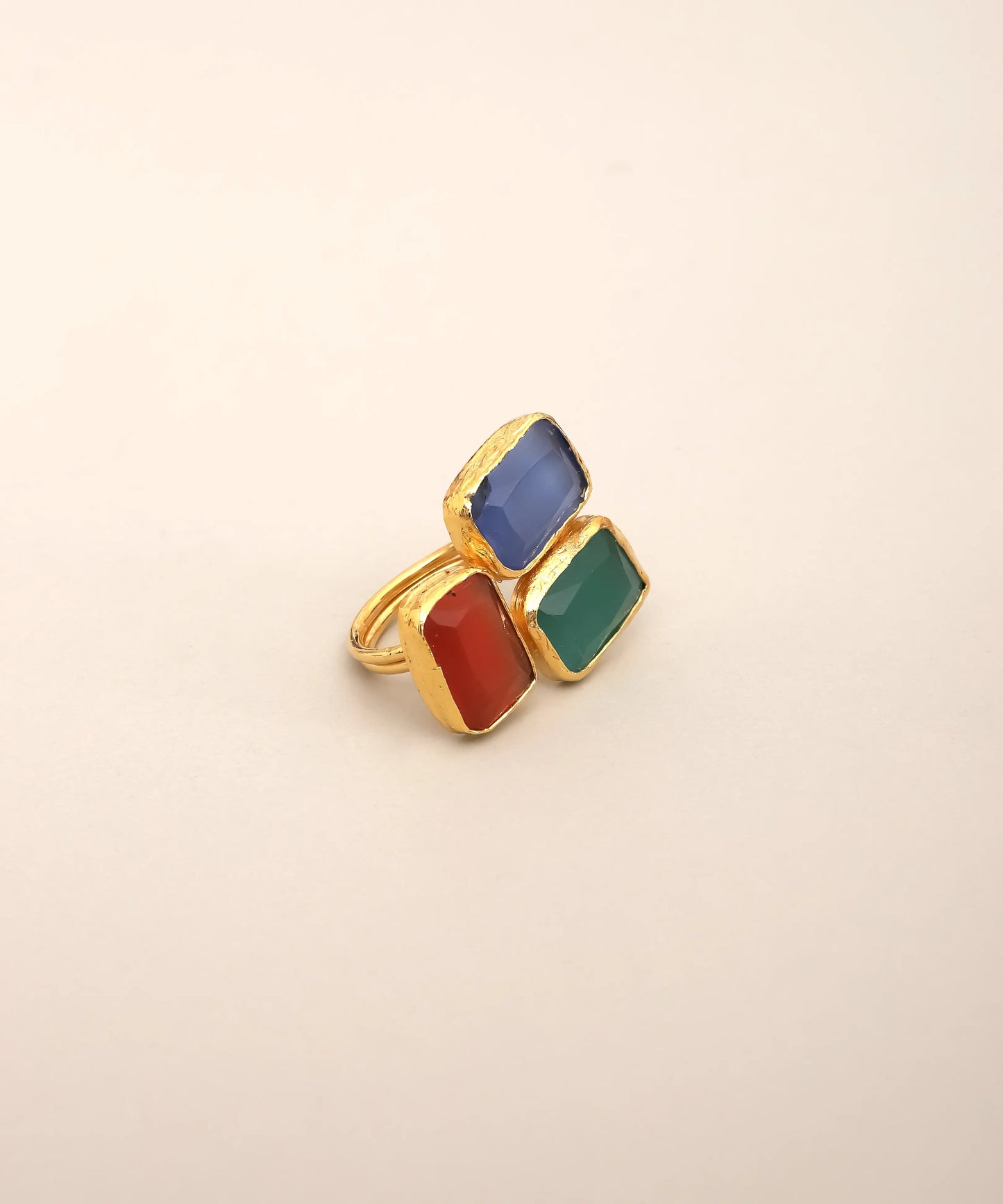Triple Rectangle Stone Color Block Ring