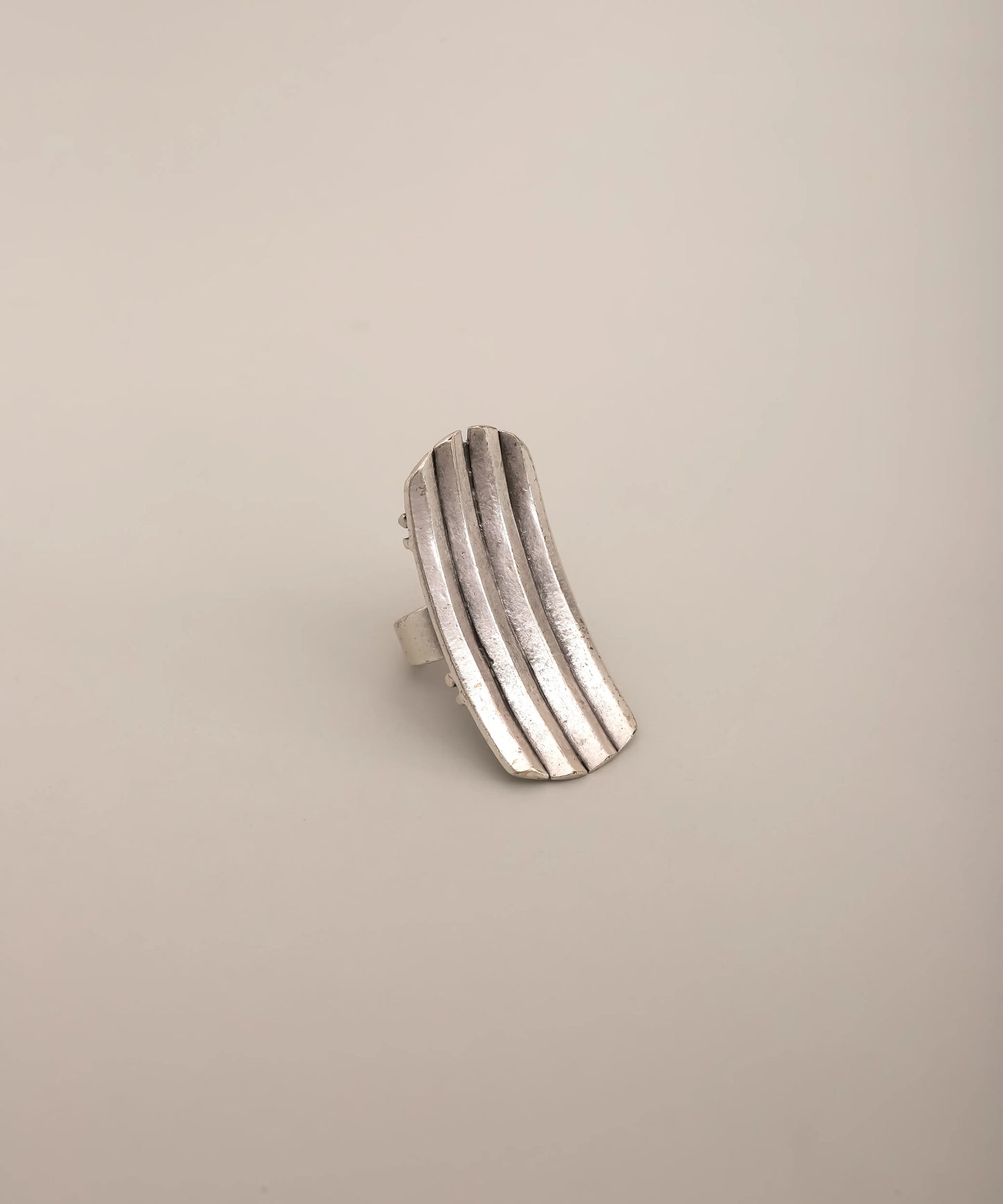 Silver Curved Ridge Statement Ring