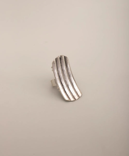 Silver Curved Ridge Statement Ring