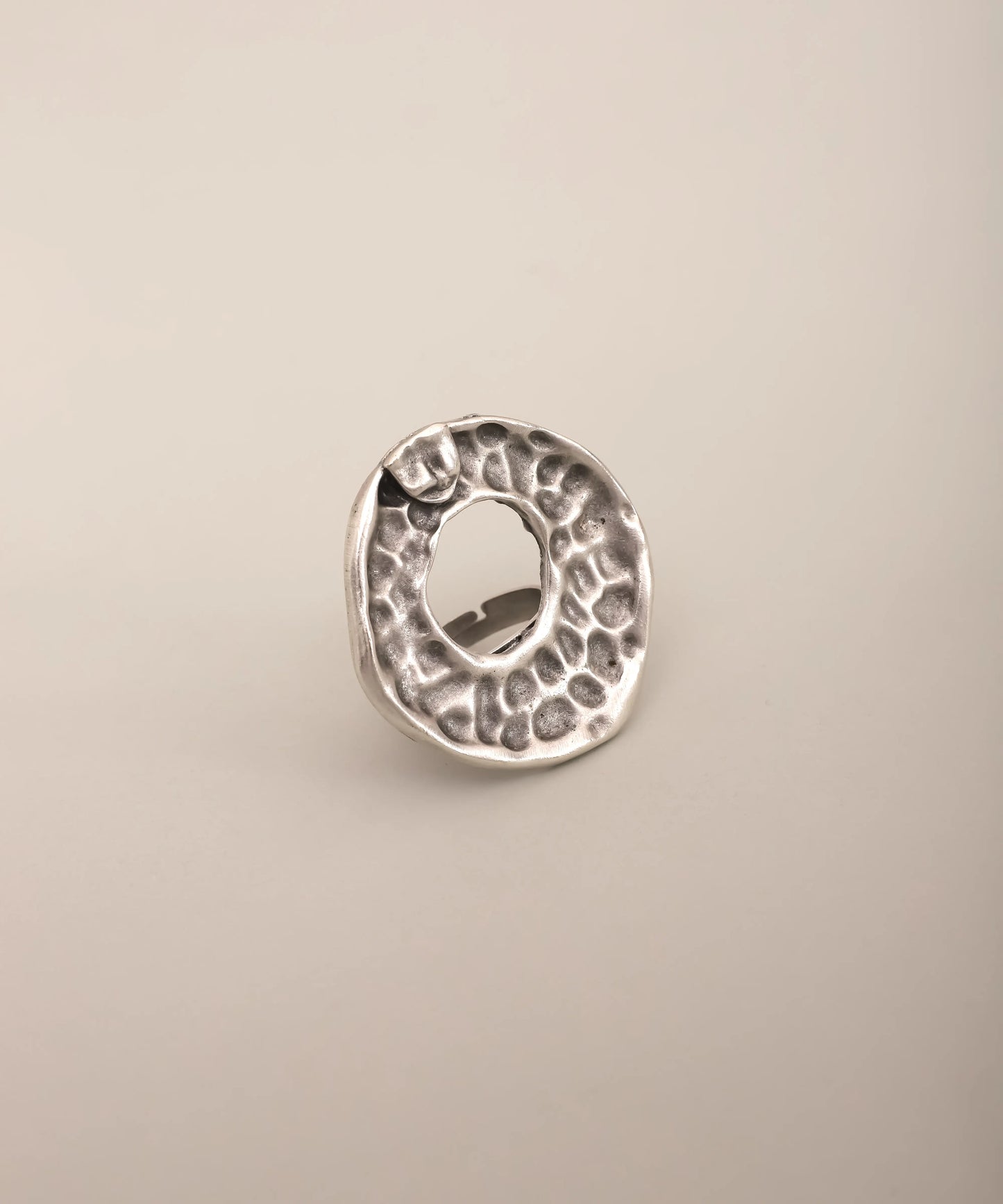 Silver Hammered Open Oval Ring