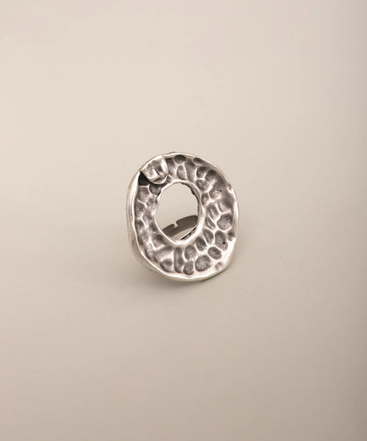 Silver Hammered Open Oval Ring