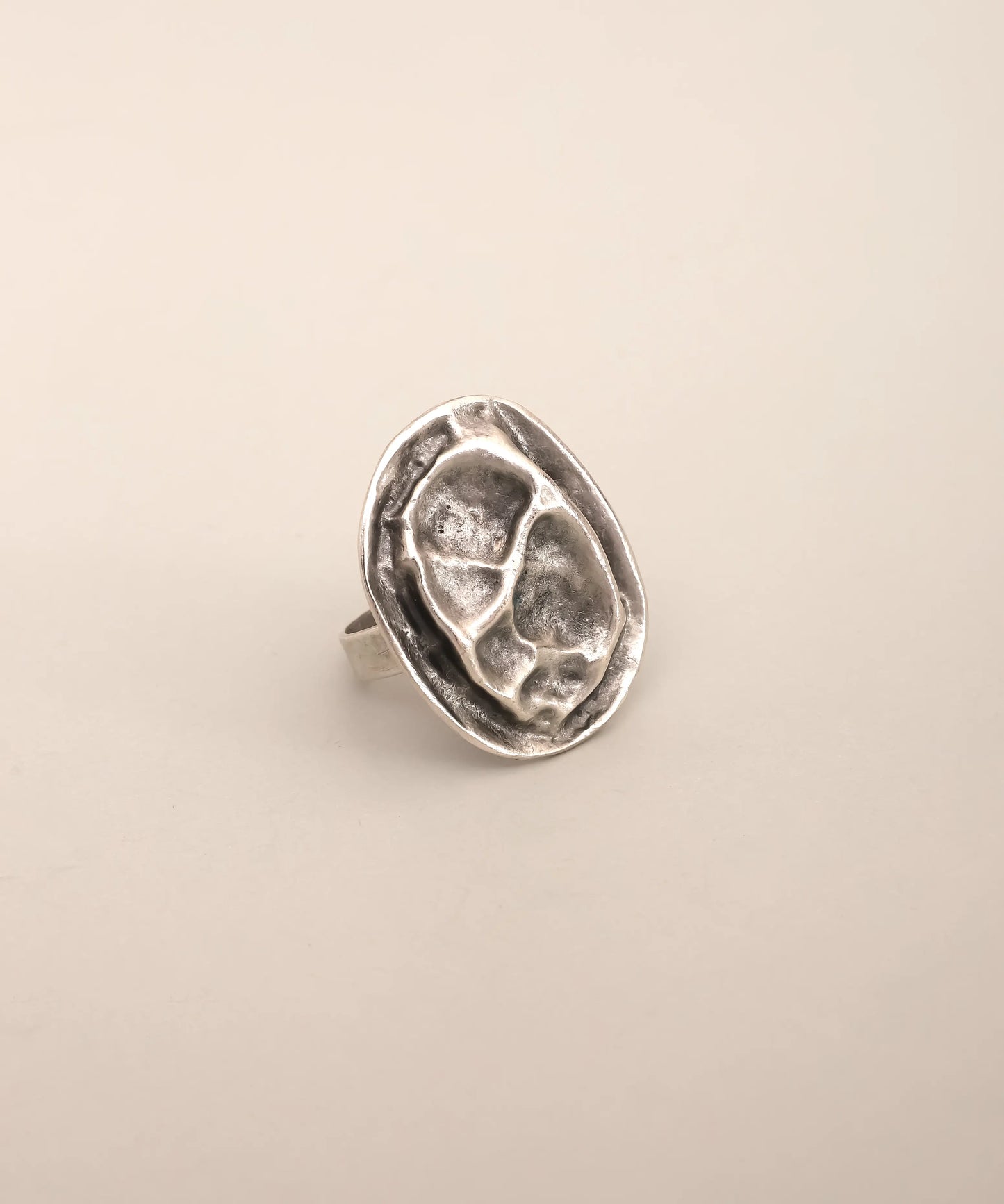Silver Organic Stone Texture Oval Ring