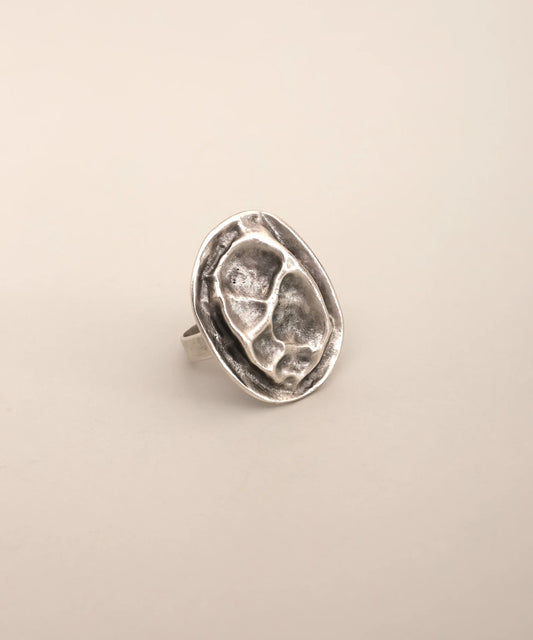 Silver Organic Stone Texture Oval Ring
