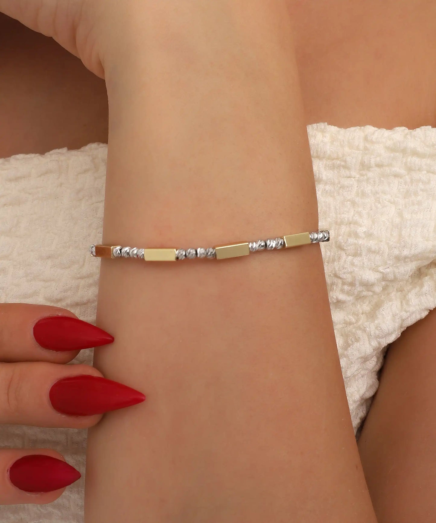 Gold Silver Geometric Bar Beaded Bracelet