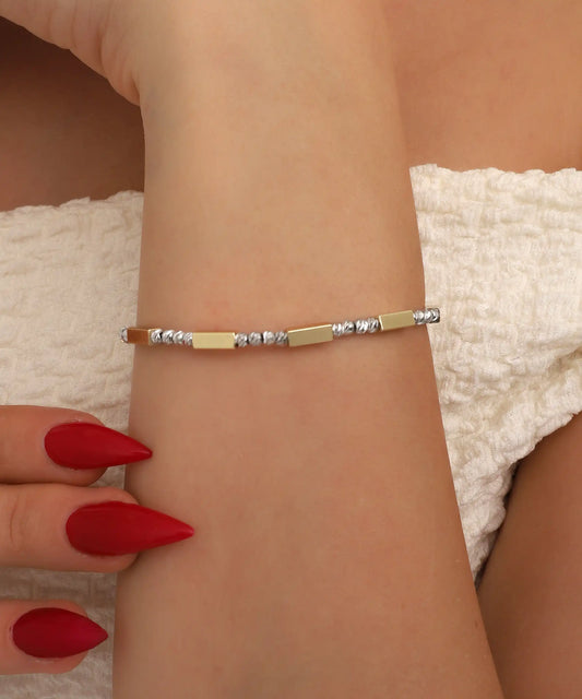 Gold Silver Geometric Bar Beaded Bracelet
