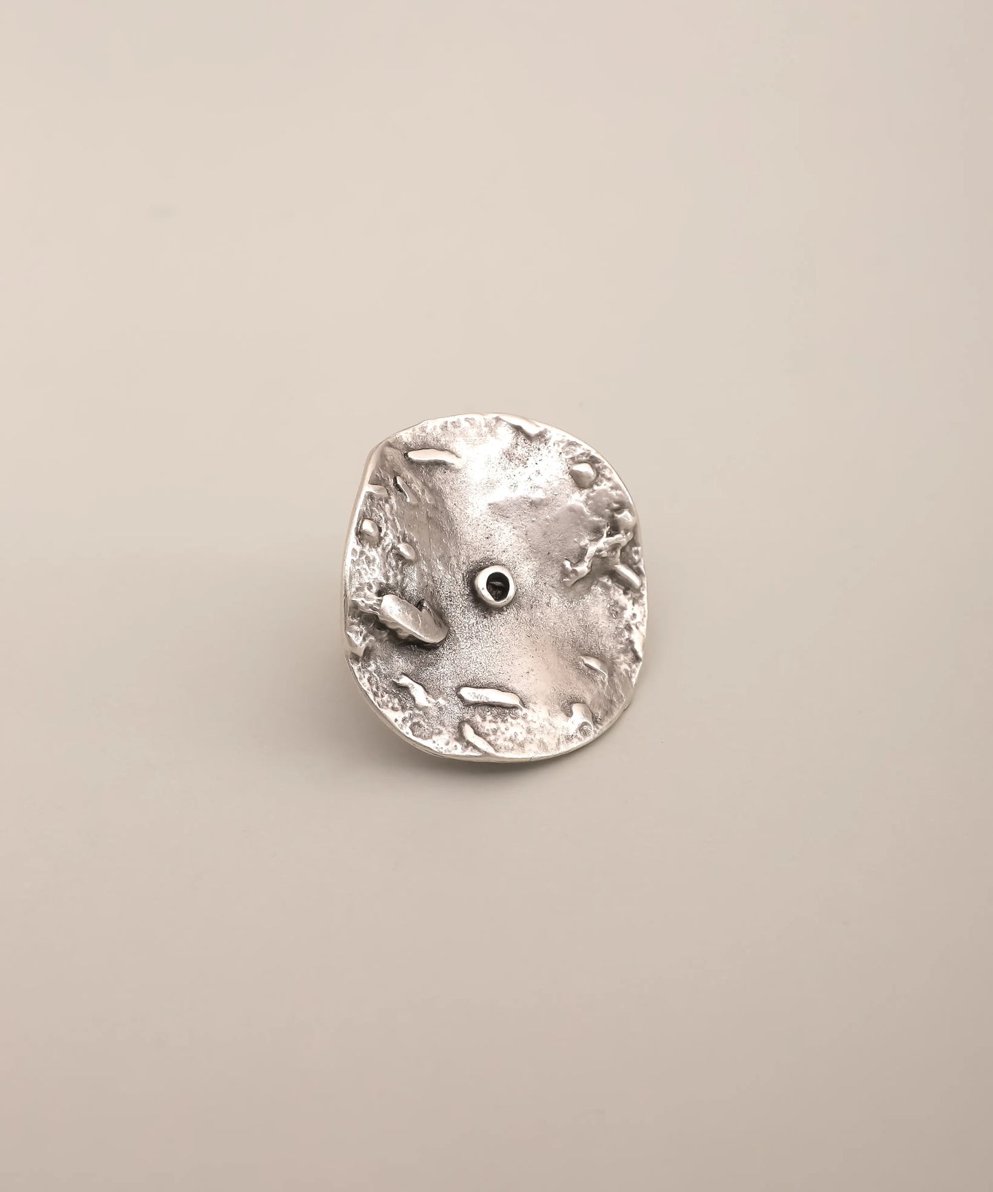 Silver Raw Texture Disc Statement Ring