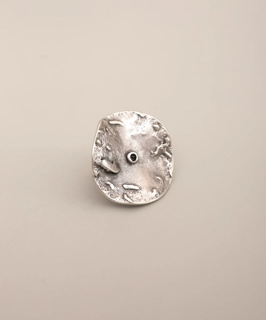 Silver Raw Texture Disc Statement Ring
