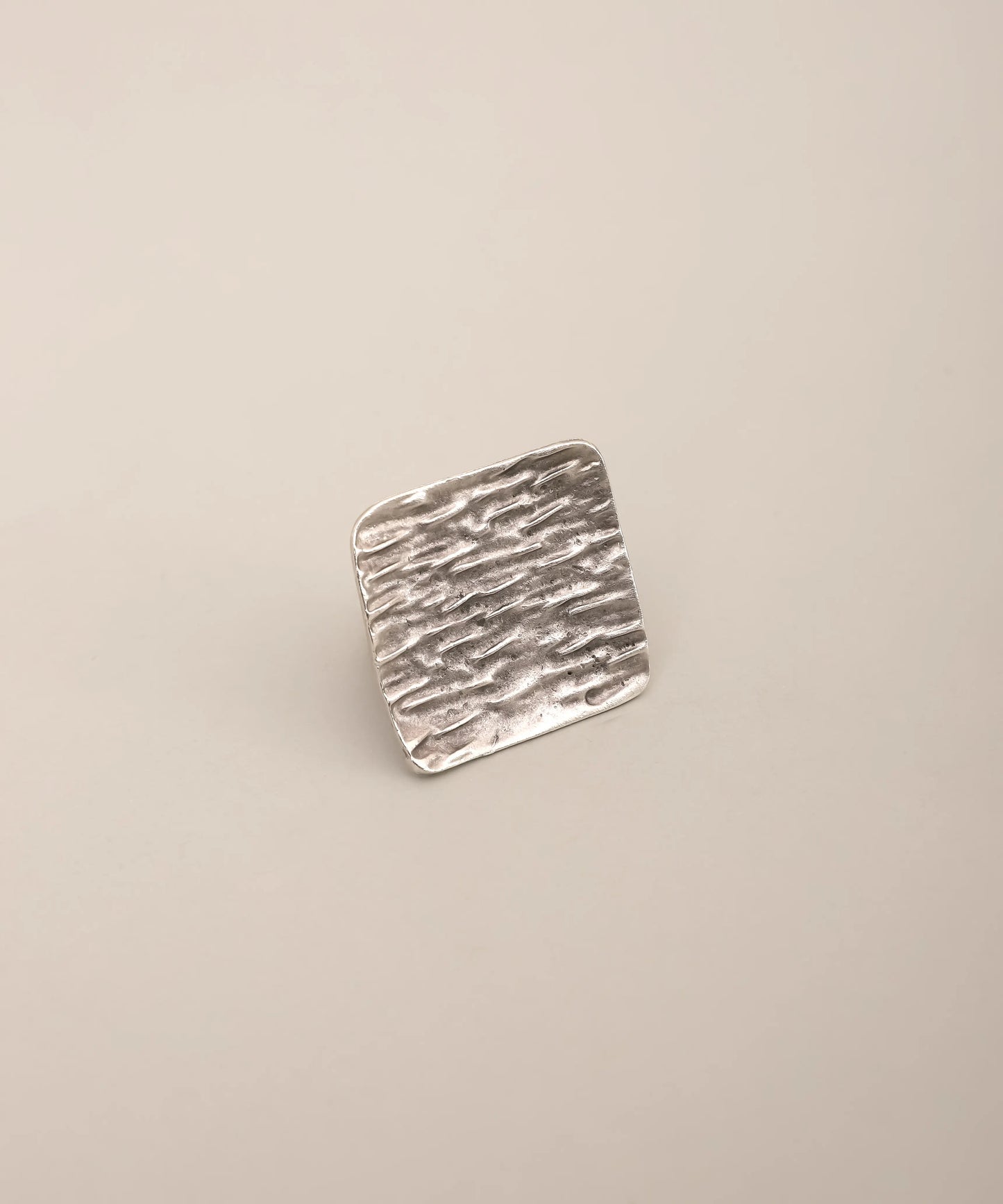 Silver Textured Square Minimal Ring