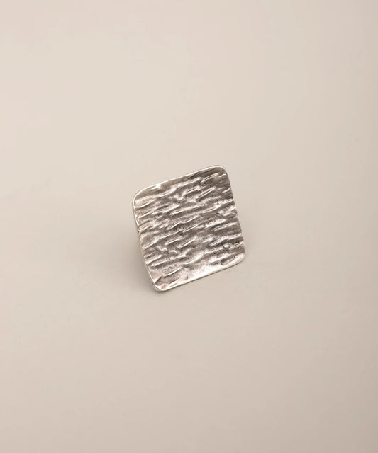 Silver Textured Square Minimal Ring