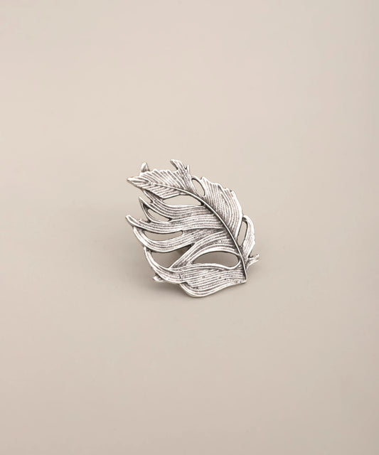 Silver Feather Leaf Abstract Ring