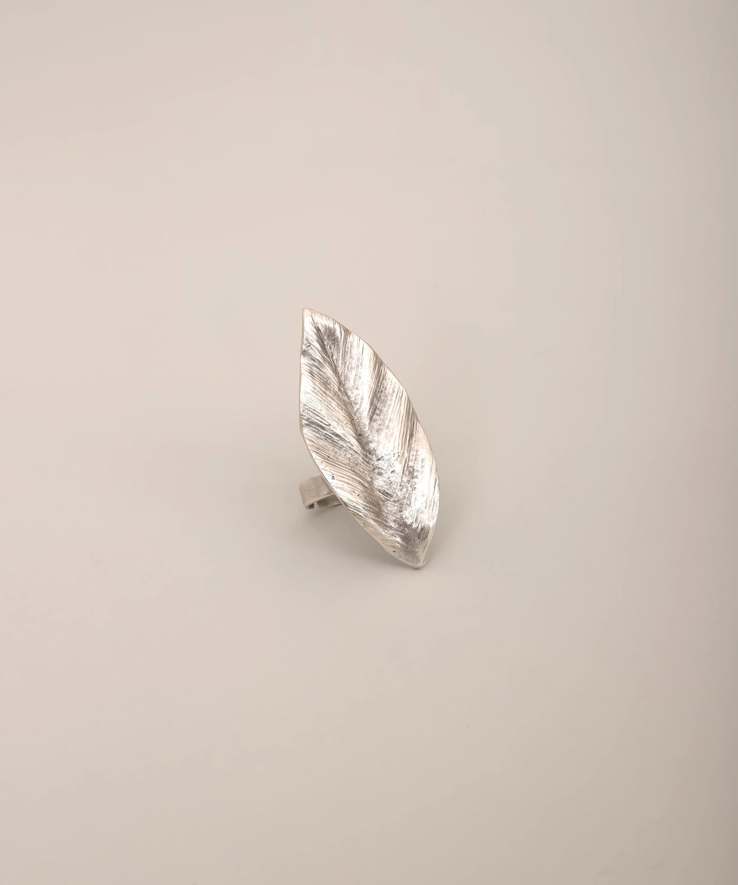 Silver Minimal Leaf Textured Ring