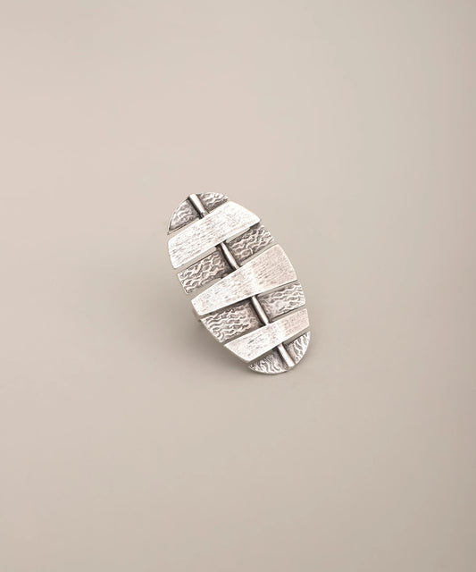 Silver Layered Geometric Textured Ring