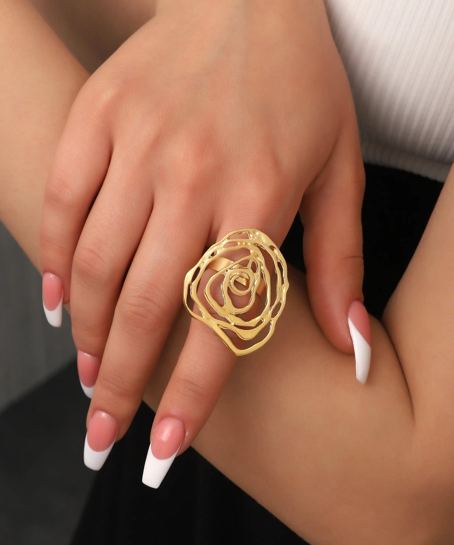 Gold Abstract Spiral Rose Statement Ring