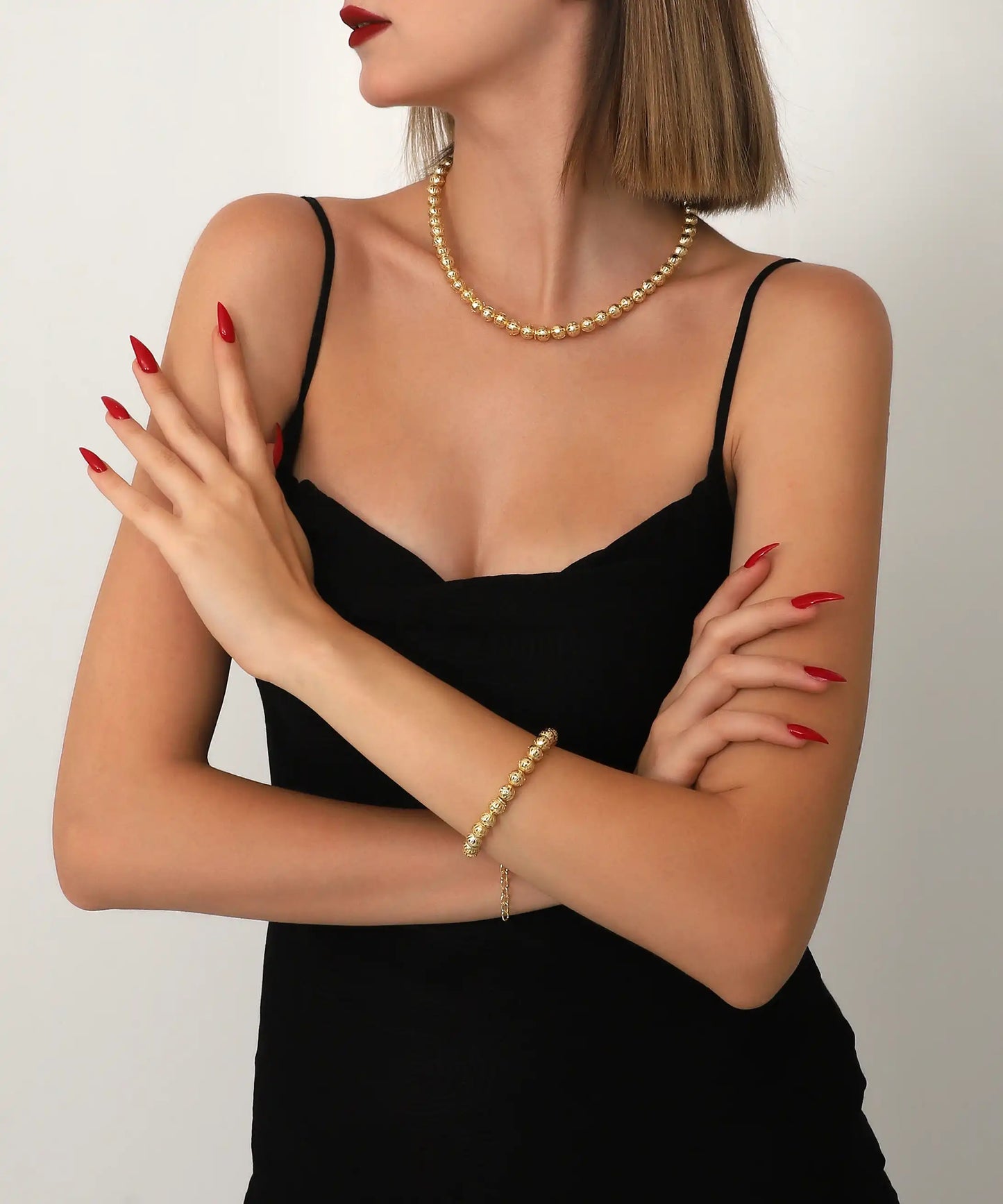 Gold Beaded Necklace & Bracelet Set Elegance