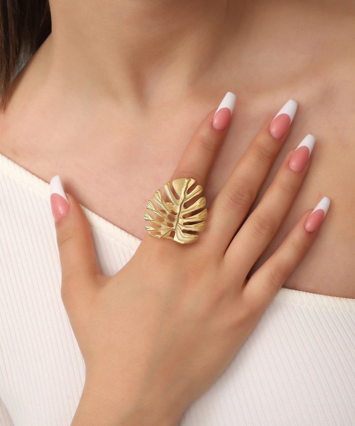Gold Monstera Leaf Statement Ring