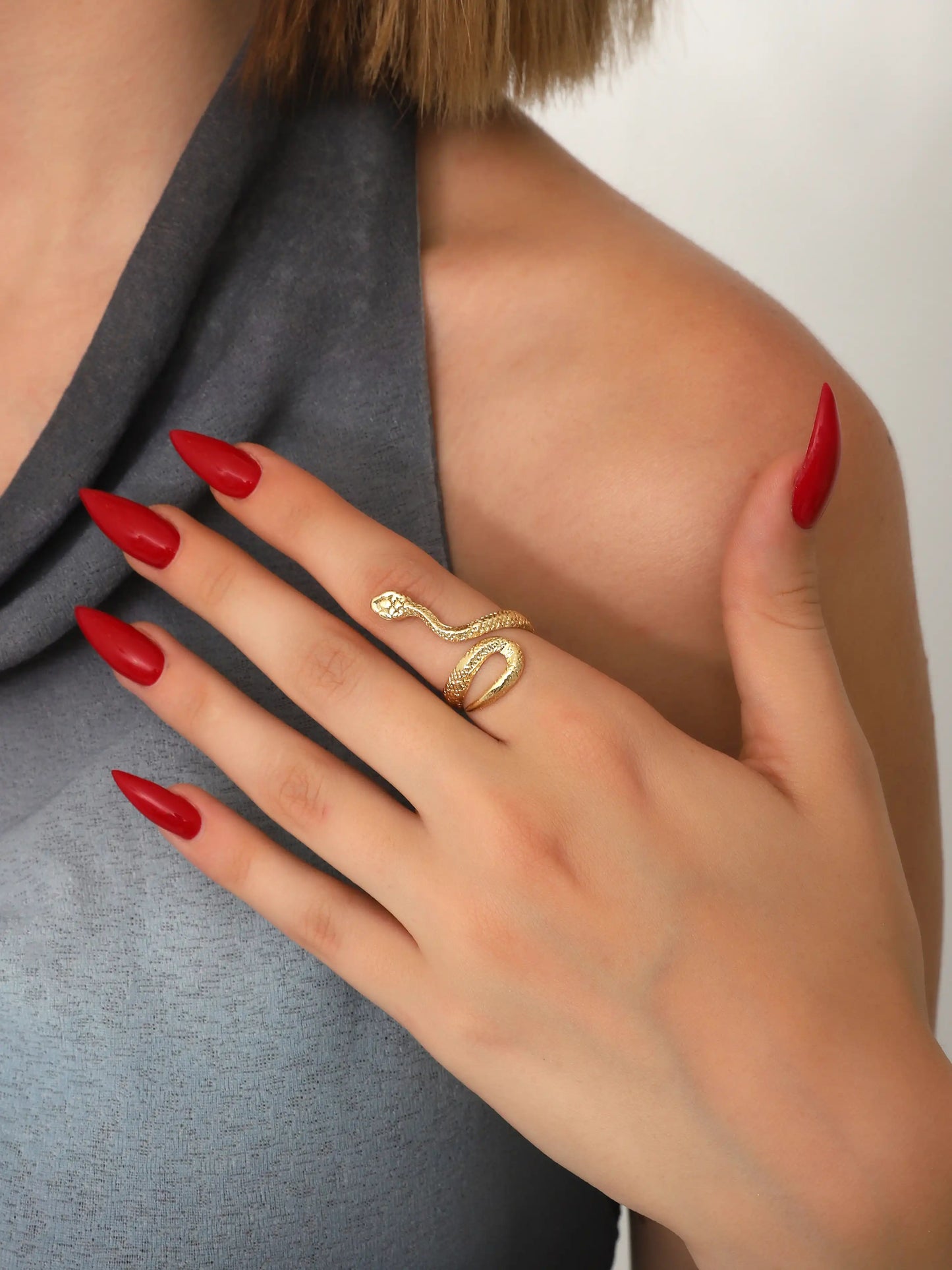 Gold Coiled Snake Statement Ring (Lifestyle)