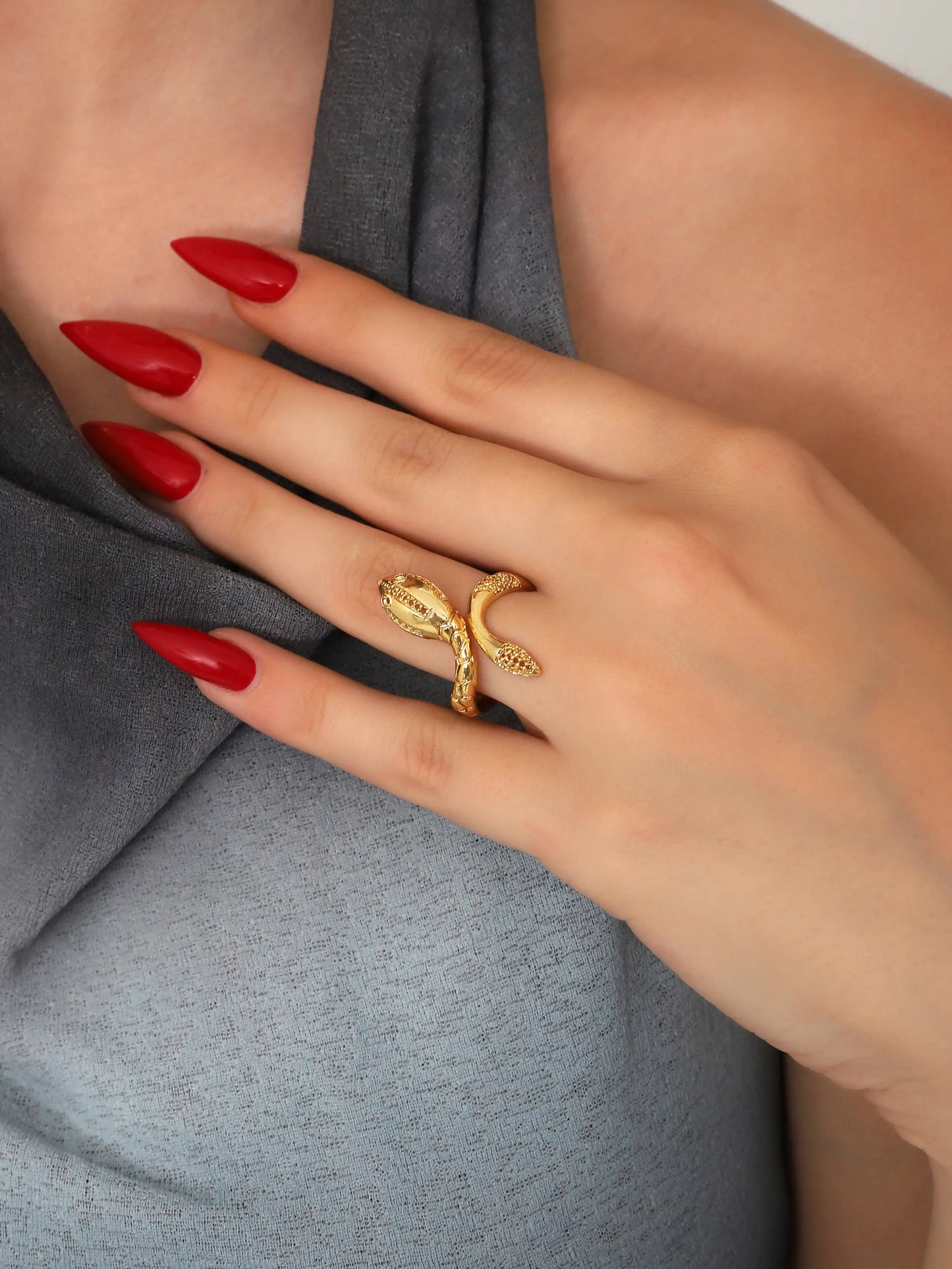 Gold Textured Snake Wrap Ring (Lifestyle)