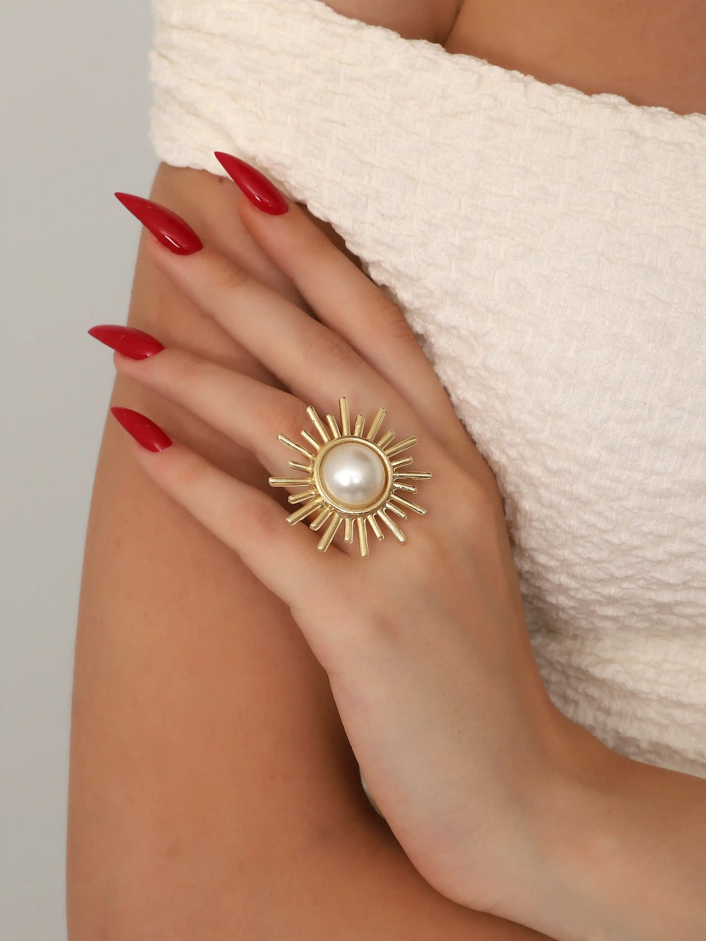 Sunburst Pearl Gold Statement Ring