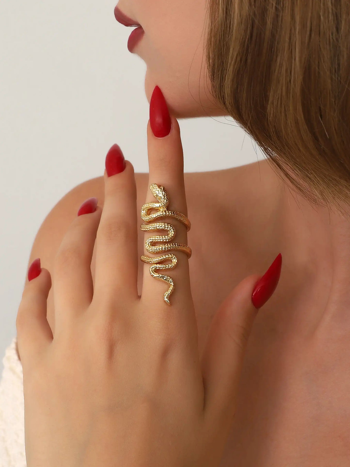 Long Coil Snake Gold Statement Ring