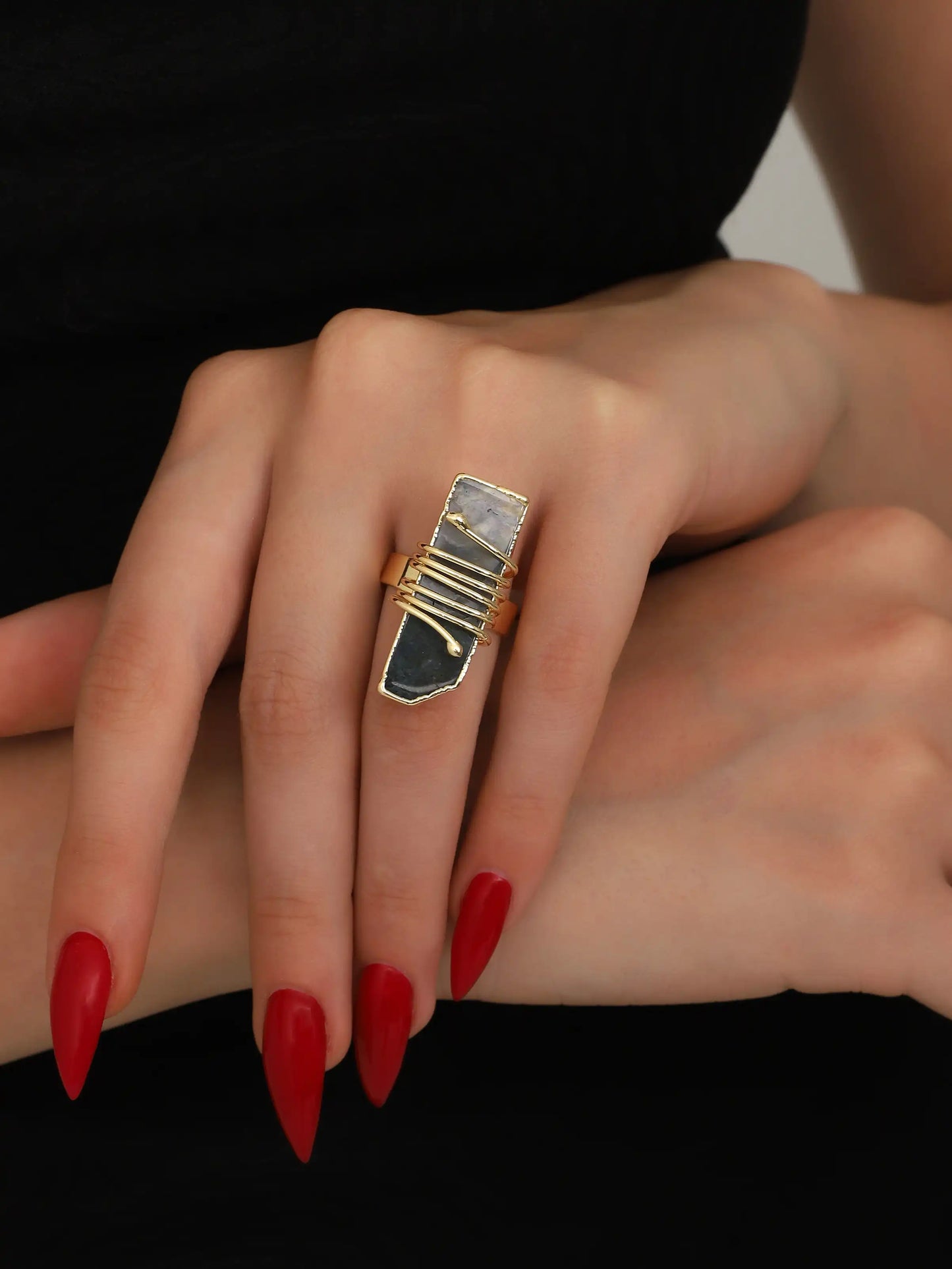 Dual Stone Wire Wrap Statement Ring