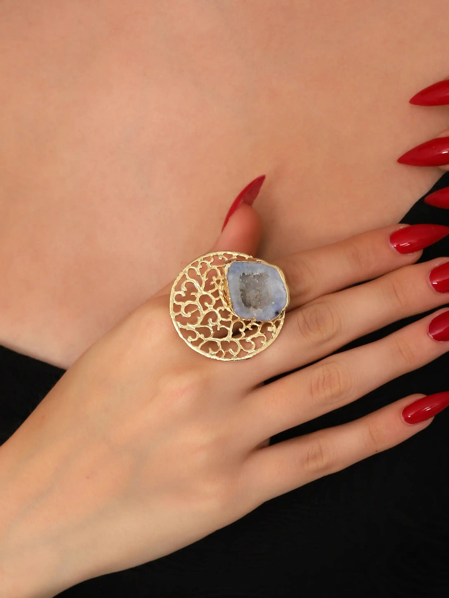 Filigree Disc Natural Stone Statement Ring