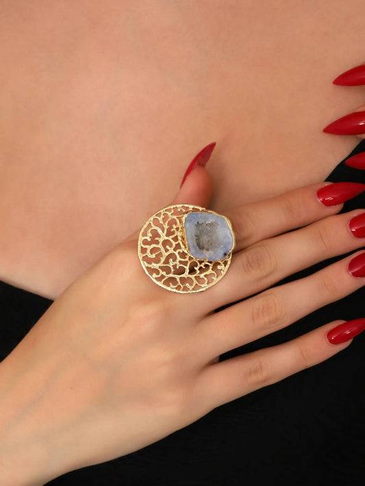Filigree Disc Natural Stone Statement Ring