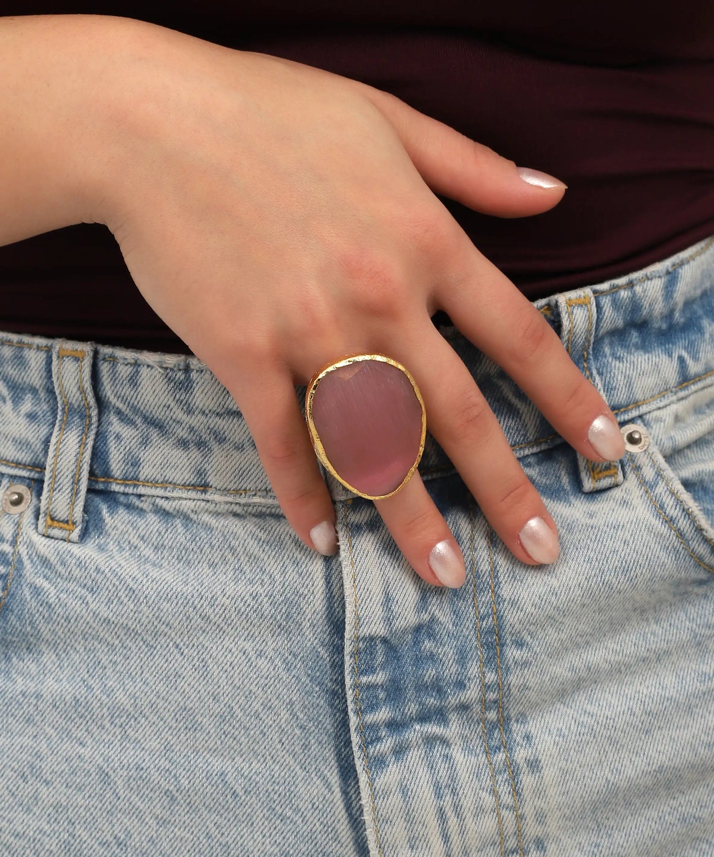 Rose Stone Oversized Statement Ring