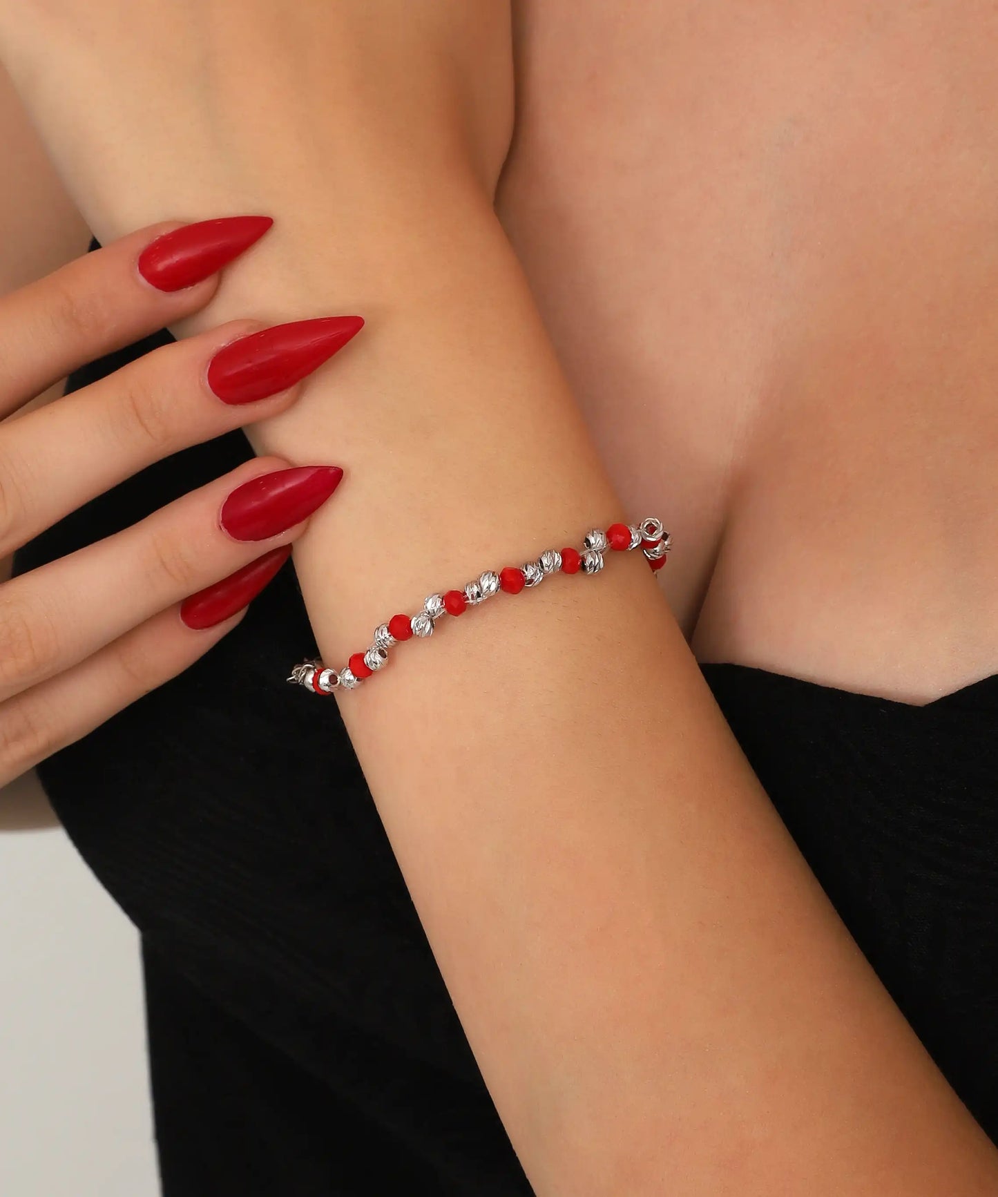 Red & Silver Beaded Bracelet