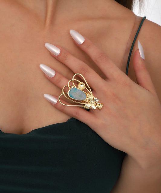 Vintage Heart Cage Blue Stone Ring