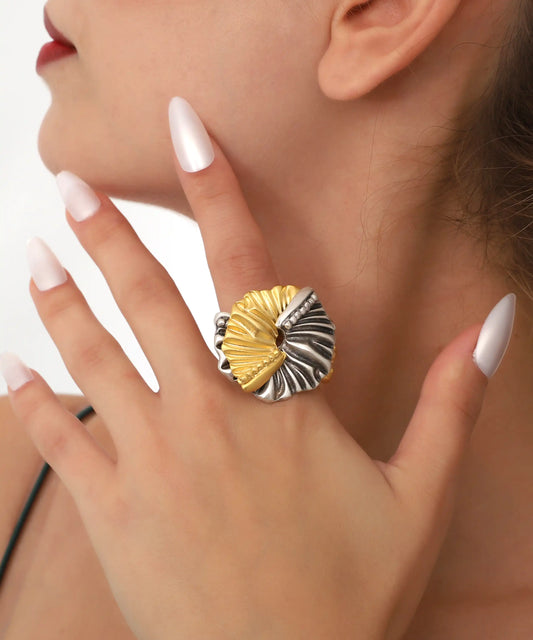Dual Tone Shell Texture Statement Ring