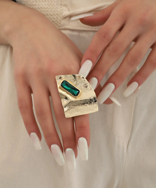 Geometric Green Stone Statement Ring